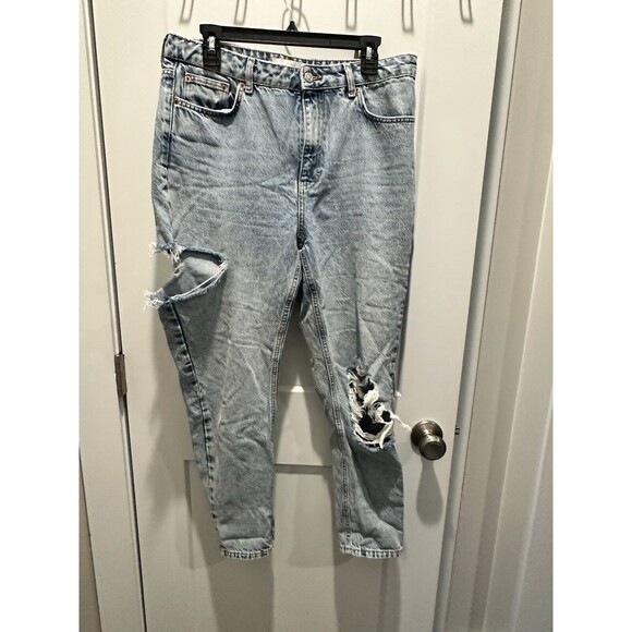 Women’s topshop ripped denim light wash high rise mom jeans 32x30 - Picture 2 of 4